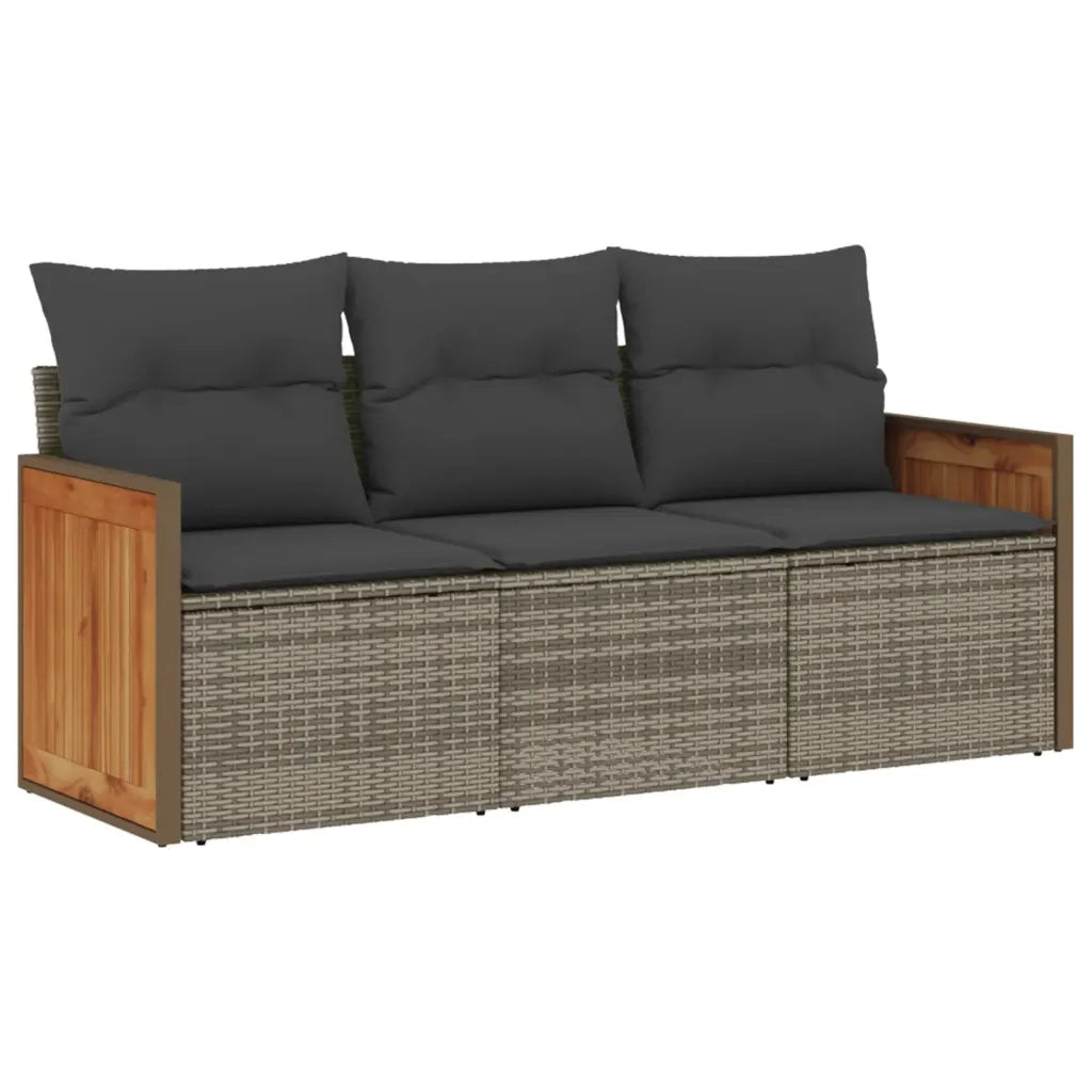 Set Divani da Giardino 3 pz | Set Salotto da Giardino con Cuscini Grigio in Polyrattan