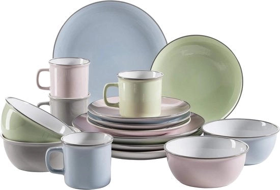 Servizio da 4 persone in stile vintage moderno con 16 pezzi in ceramica.