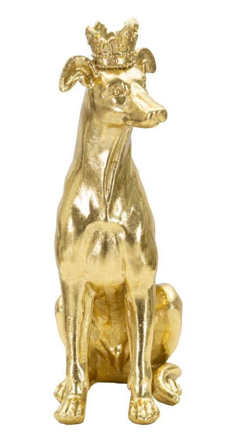 Statuetta decorativa cane seduto con corona dorata - REX