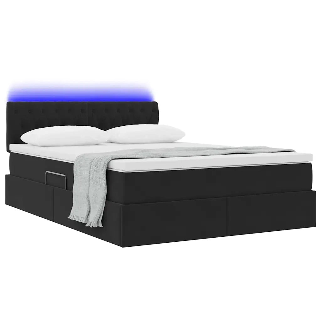 Letto con contenitore e LED con led Nero 140 x 200 cm Velluto 3371459