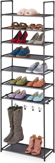 Rack per scarpe 8 livelli per 16 paia - metallo nero e tessuto per la zona giorno - tenaglie per stivali