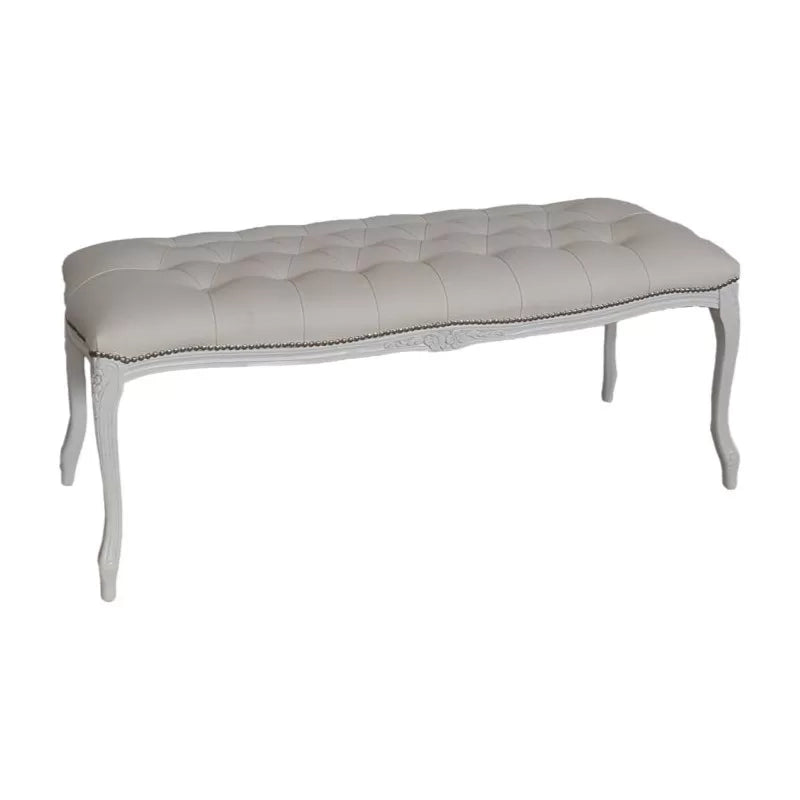 Panca imbottita ecopelle bianco legno shabby bianco 110x43x43 - Mobili 2G