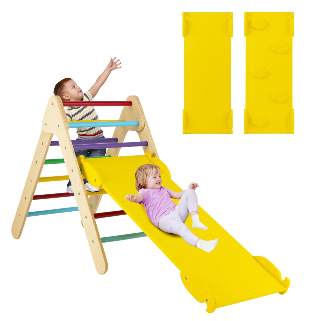 Arrampicata giocattolo a triangolo per bambini 3-in-1, Arrampicatore con rampa di scivolo a 2 lati Colorato-Giocattoli educativi