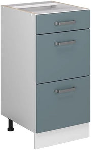 Mobiletto base per cucina R-Line, Grigio-blu, 40 cm con cassetti, senza piano di lavoro, per la libera combinazione all'interno di sistemi cucina modulari