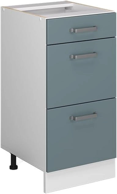Mobiletto base per cucina R-Line, Grigio-blu, 40 cm con cassetti, senza piano di lavoro, per la libera combinazione all'interno di sistemi cucina modulari