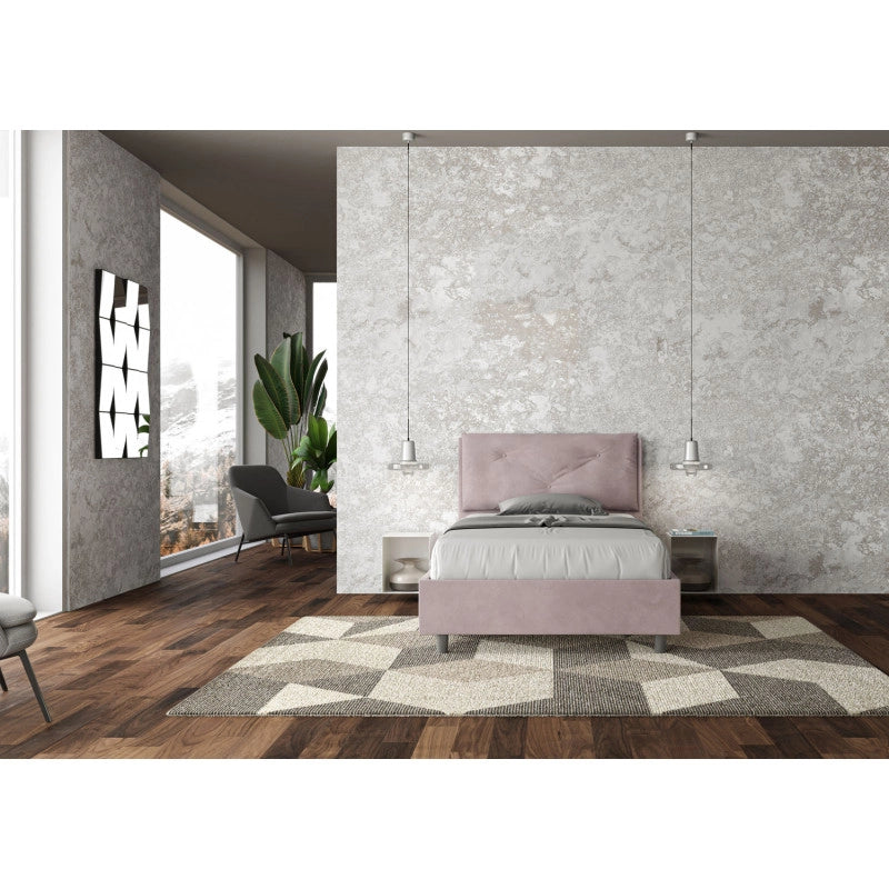 Letto imbottito Piazza e mezzo 110x190 cm Large - Senza rete,Glicine,Microfibra