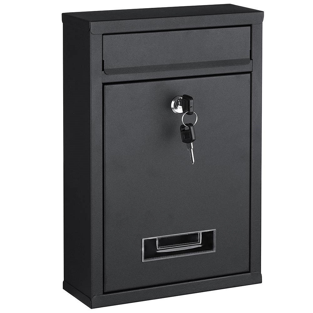 Trade Shop - Cassetta Postale Parete In Acciaio Buca Lettere Posta Esterno Con Chiave Nero -
