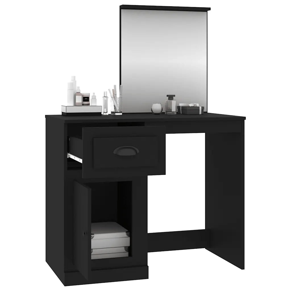 Toeletta | Tavolo da Trucco con Specchio Nera 90x50x132,5 cm Legno Multistrato