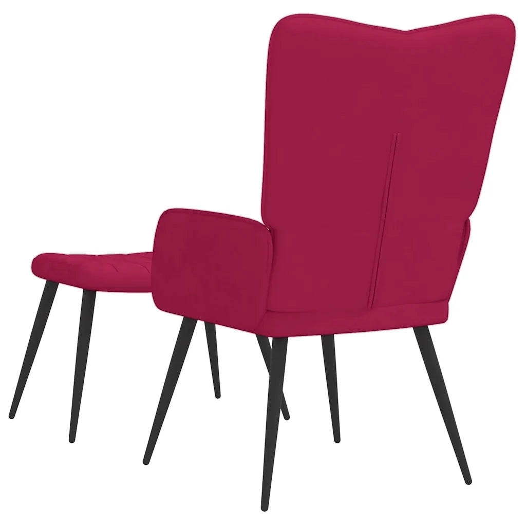 Divano Sedia-Poltrona Relax con Sgabello Rosso Vino in Velluto