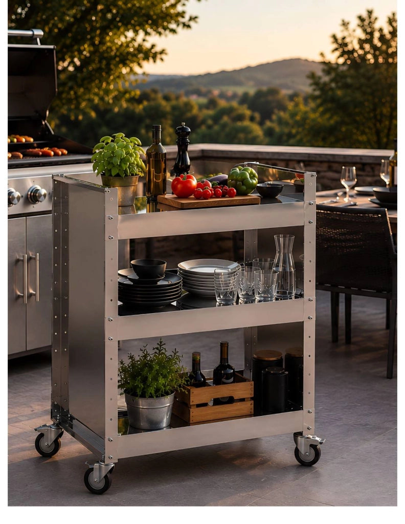 Carrello con ruote portatutto in acciaio inox, 3 ripiani regolabili, TEO