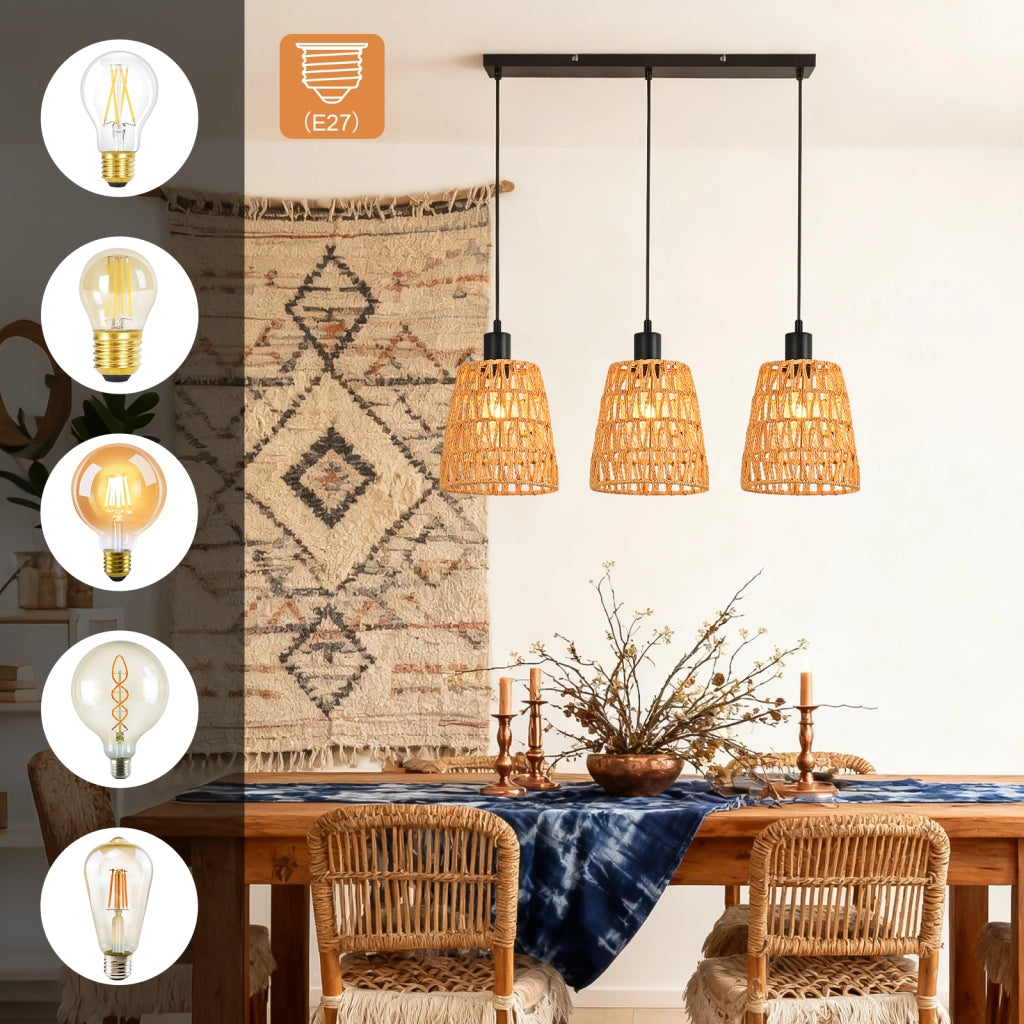 Lampada a sospensione ZMH per sala da pranzo 3 luci nera 120 cm altezza regolabile