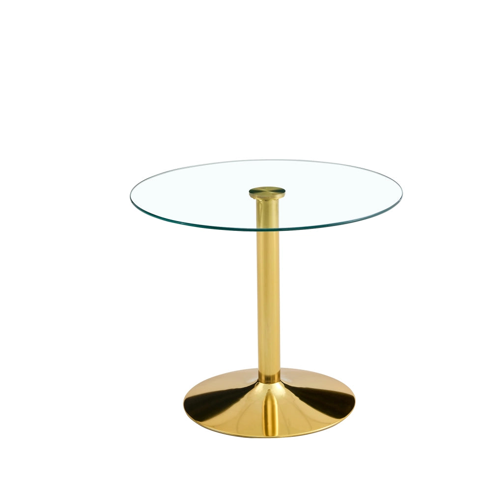 Tavolo da pranzo rotondo in vetro temperato e metallo dorato per bar e caffè diametro 85 × 76 cm