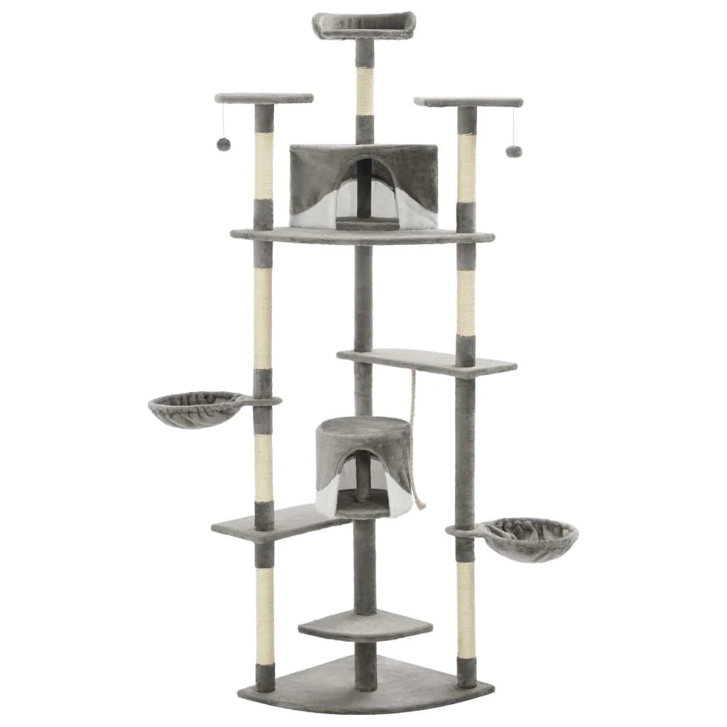 Tiragraffi albero per gatti cuccia per gatti giocattolo peluche sisal 203 cm grigio e bianco 3702202