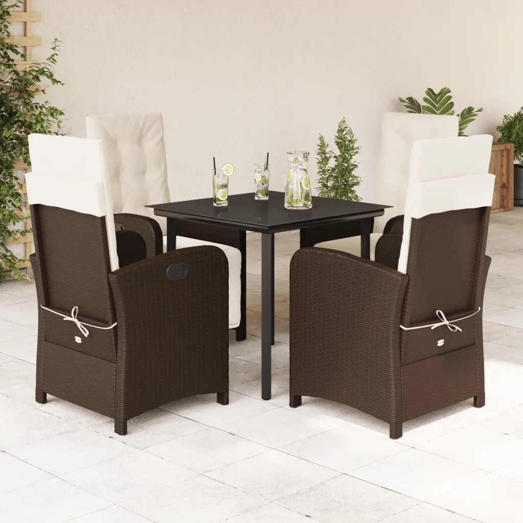 Set da Pranzo da Giardino 5pz con Cuscini in Polyrattan Marrone 3212342