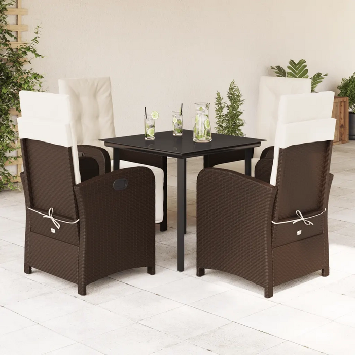 Set da Pranzo da Giardino 5pz con Cuscini in Polyrattan Marrone 3212342