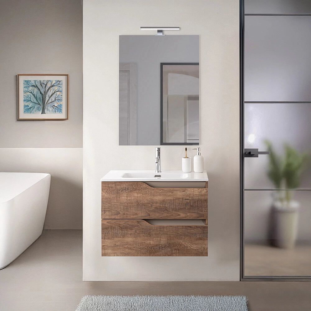 Mobile bagno sospeso 60cm tabacco e tortora con lavabo Sumya