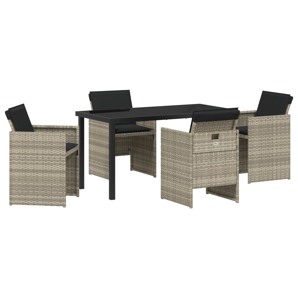 Set da pranzo da giardino da 5 pezzi con cuscini in polyrattan grigio chiaro