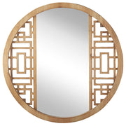 Specchio da parete in legno chiaro rotondo 60 cm con cornice in legno massello fatto a mano geometrico rustico