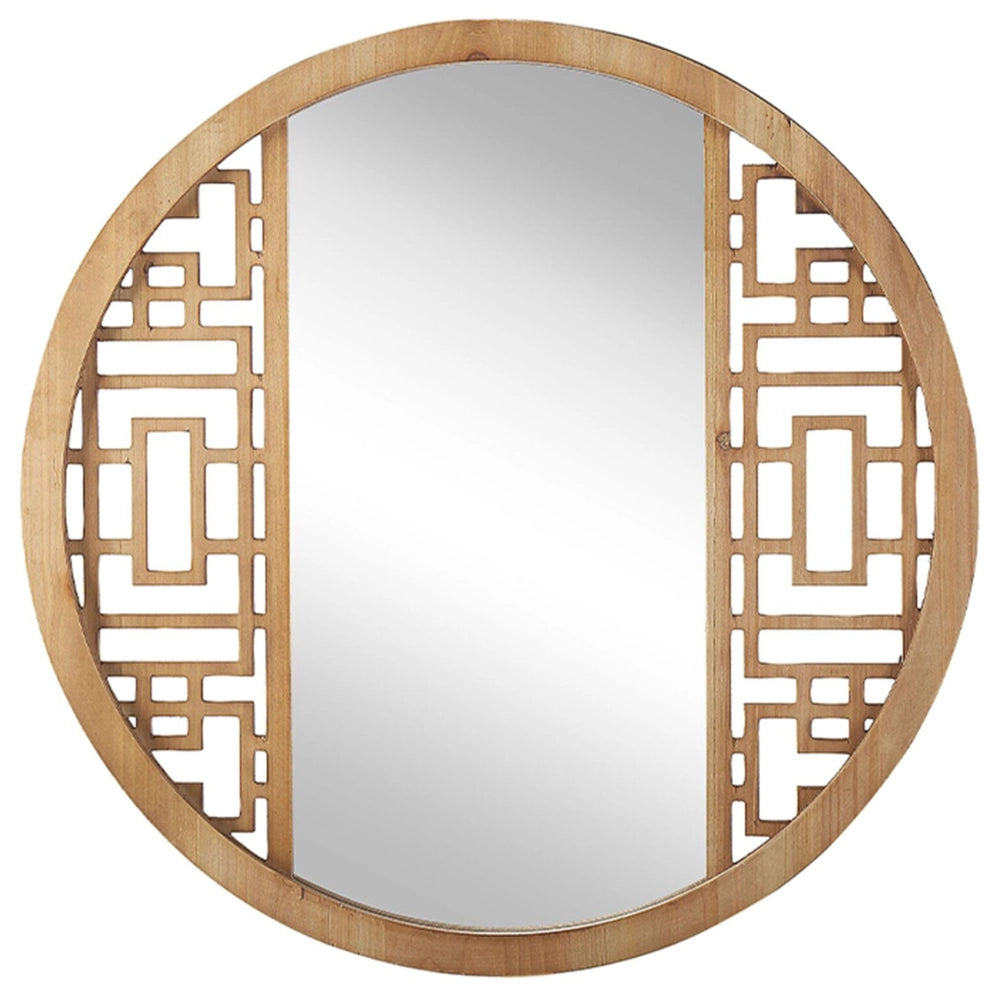 Specchio da parete in legno chiaro rotondo 60 cm con cornice in legno massello fatto a mano geometrico rustico