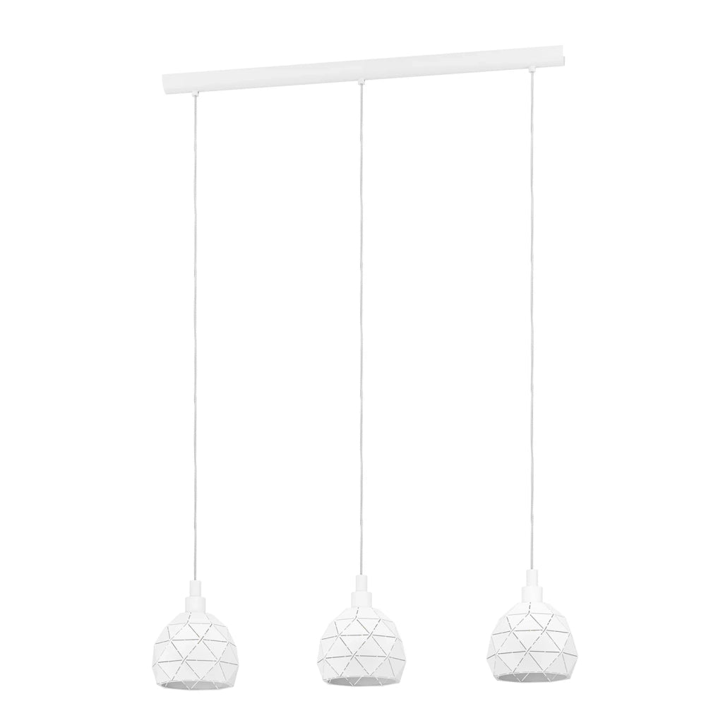 Lampadario A Sospensione Contemporaneo Roccaforte Acciaio Bianco 3 Luci E14