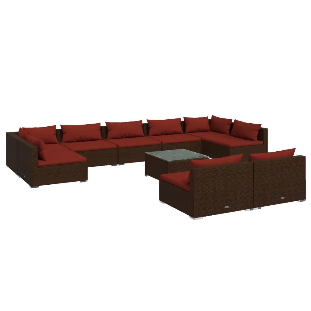 Set Divani da Giardino 10 pz con Cuscini in Polyrattan Marrone cod mxl 38972