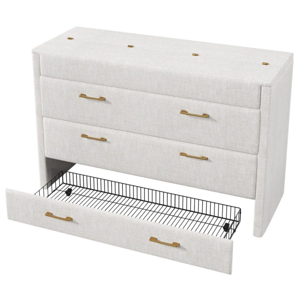 Letto a scomparsa ULEVR 140x200 cm con cassetto, ripiano trasformabile, USB e Type-C, lino beige