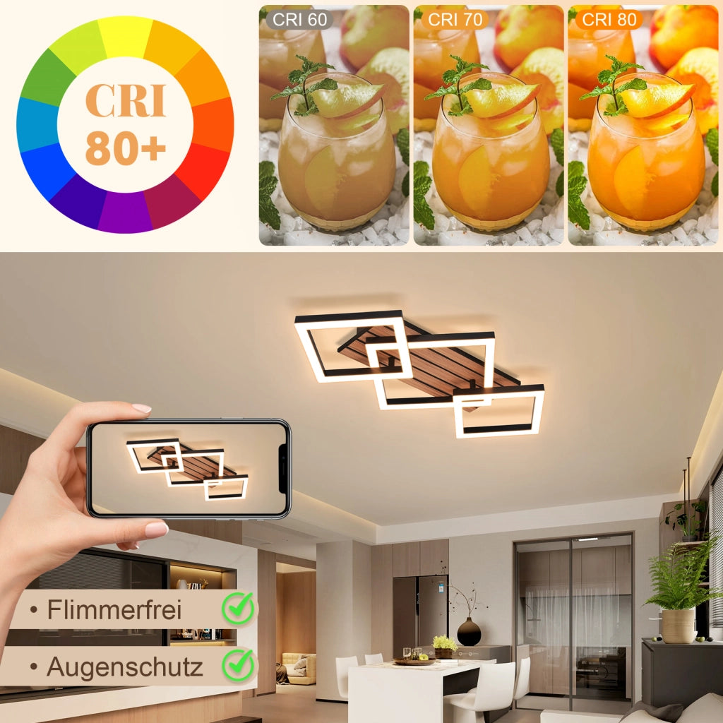ZMH Lampada da soffitto LED design moderno 58CM 3000K quadrata effetto legno sala pranzo studio soggiorno