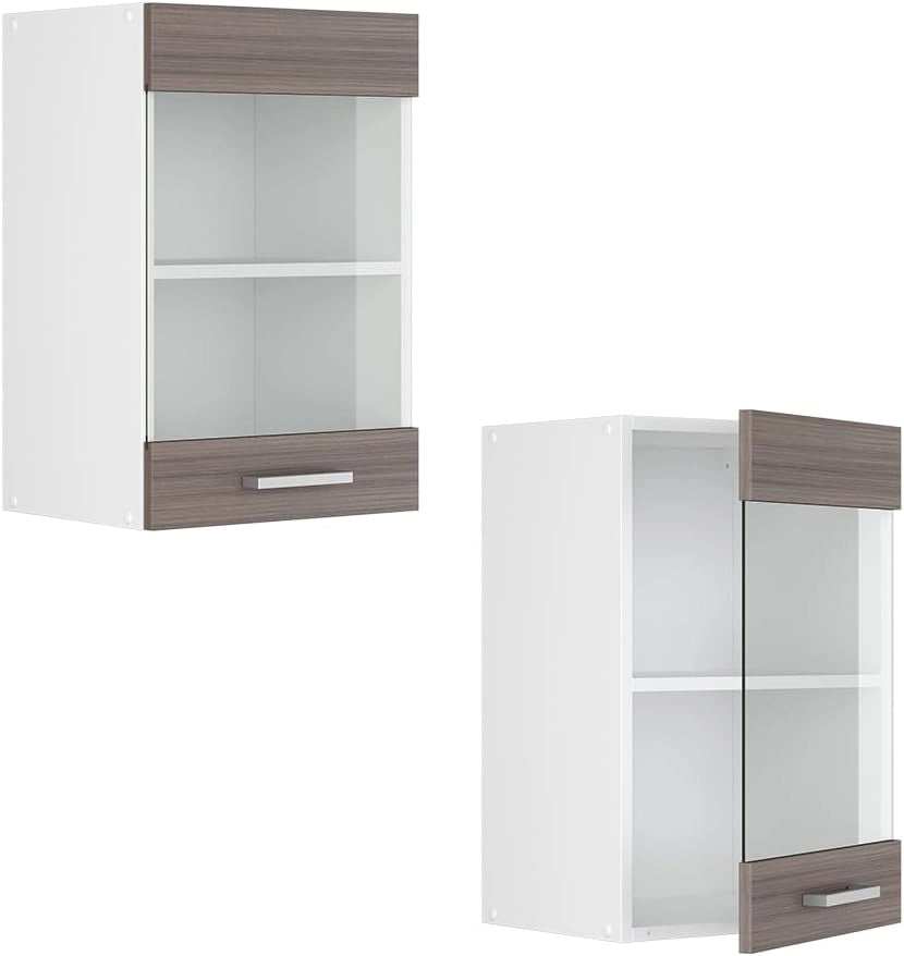 Mobile da cucina in vetro R-Line, Grigio nobile, 40 cm, per la libera combinazione all'interno di sistemi cucina modulari