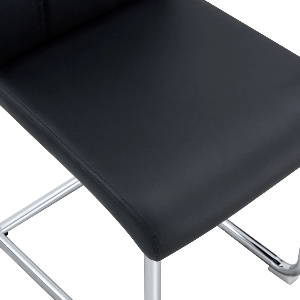 Sedia da pranzo imbottita con schienale confortevole in PU e metallo nero e argento