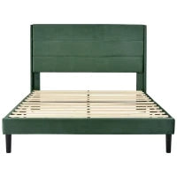 Struttura Letto Matrimoniale con piedini antiscivolo e Rete a Doghe, in Velluto, Spazio sotto il letto,140x200 Verde