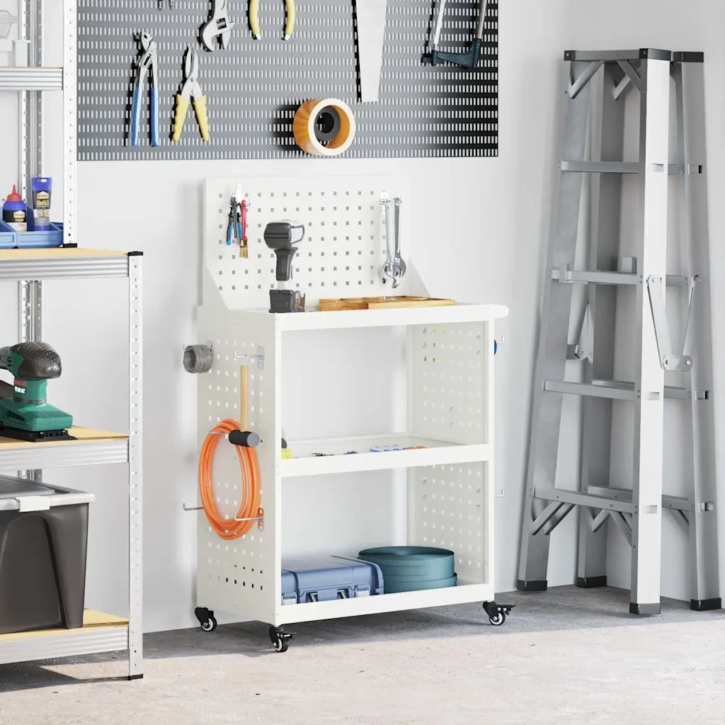 vidaXL Carrello per Attrezzi con lo scaffale Bianco 65 x 35 x 111 cm