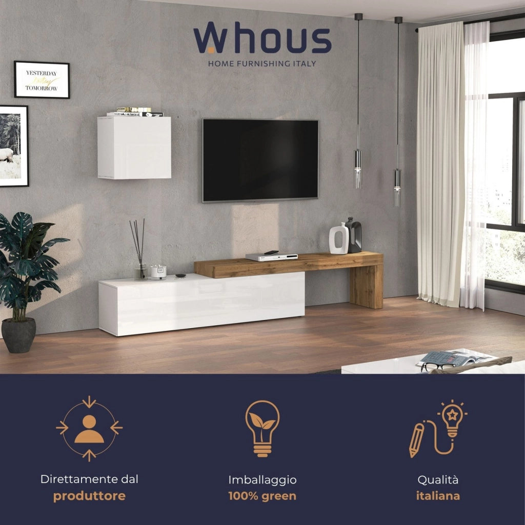 WHOUS Parete attrezzata Chronos set soggiorno bianco lucido e rovere 190/350x40 cm