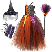 Costume da Strega per Ragazze - Set di Tutù per Halloween con Cappello e Scopa.