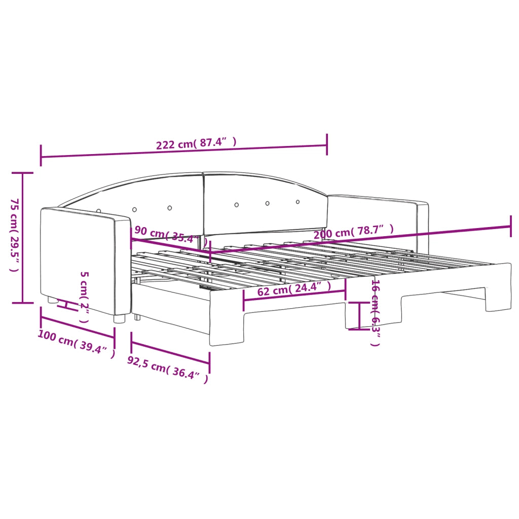 Divano Letto con Letto Estraibile-Sofa Letto-Daybed Nero 90x200 cm in Velluto 759201