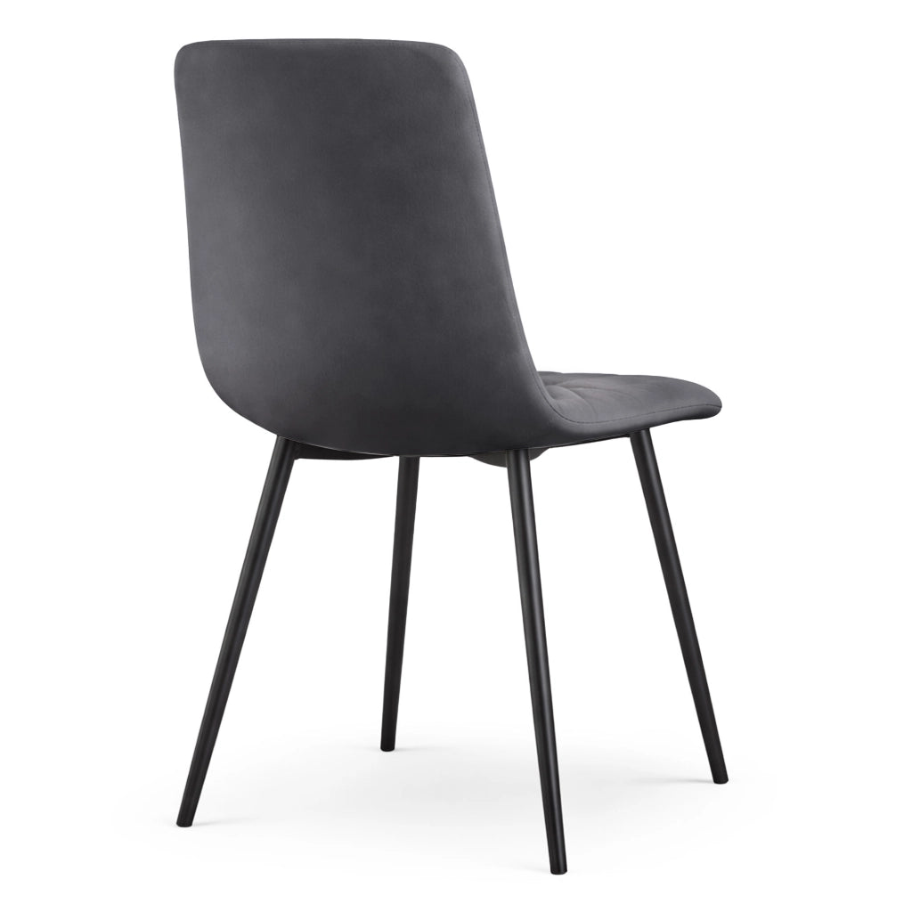 Set di 4 Sedie in velluto trapuntate NERO Grafite Scuro gambe nere