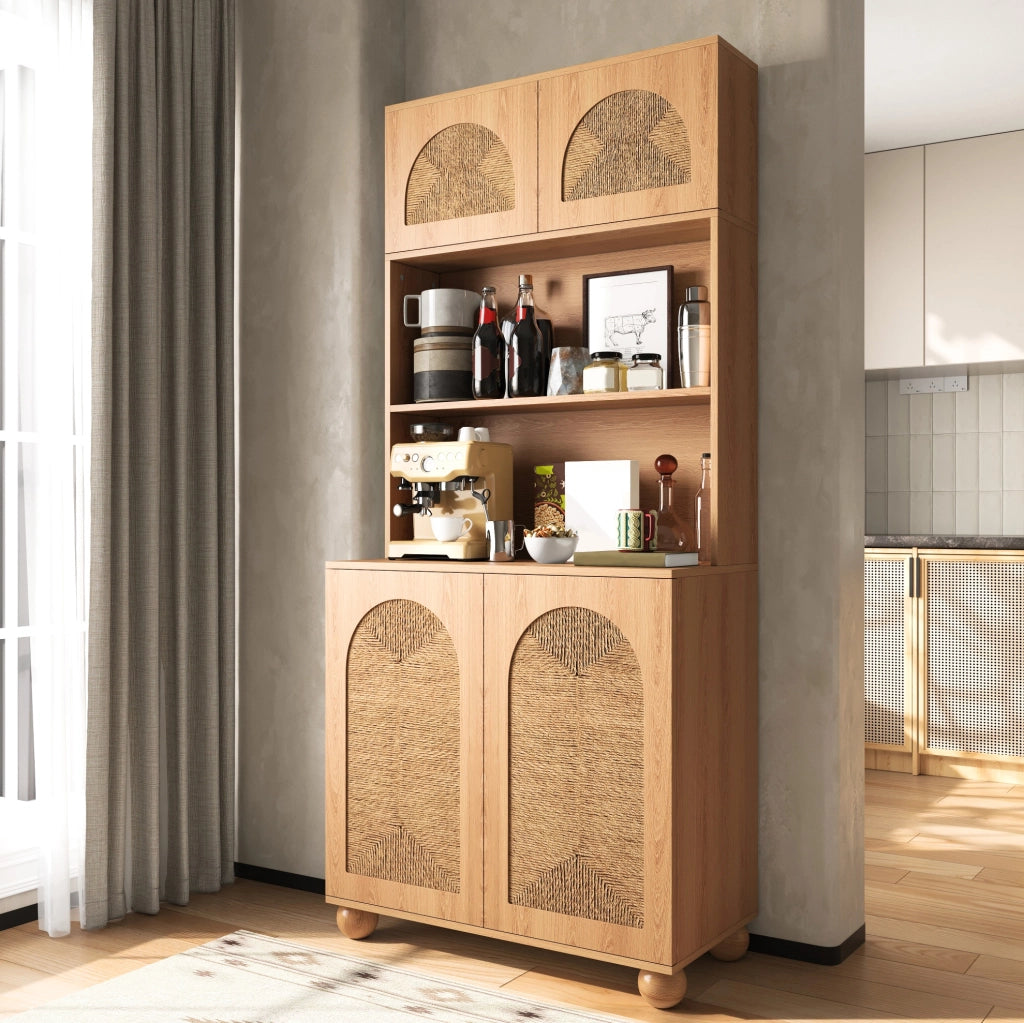 Mobiletto a Tre Parti con Ante Intrecciate, Ripiano Regolabile, Piedi in Pino Massiccio, 80x40x180 cm, Naturale