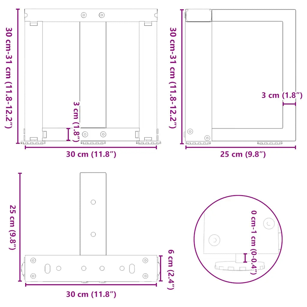 Gambe per Tavolino da Caffè a Forma di T 2 pz Nere 30x25x(30-31) cm Acciaio 4013000