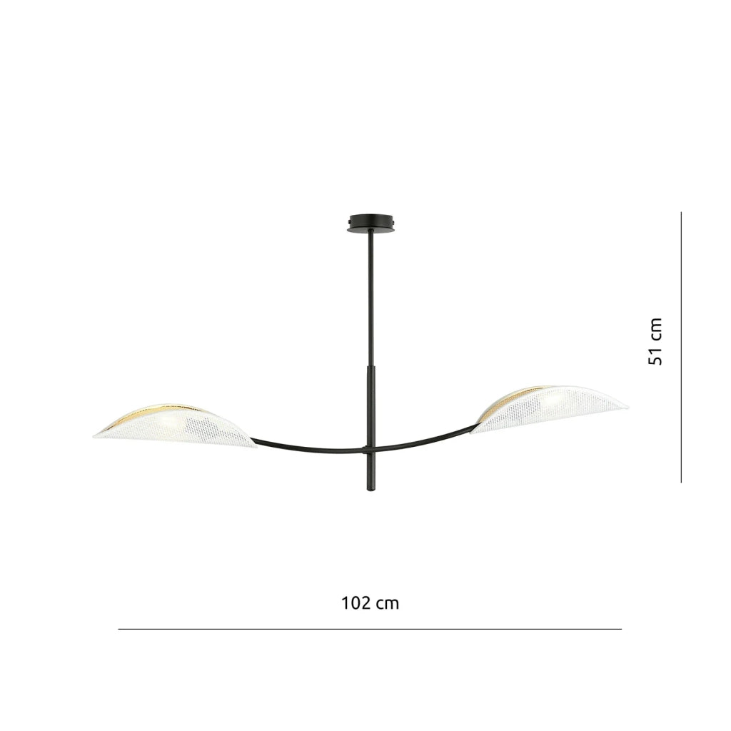 Sospensione Nordica 2 Luci Ares In Acciaio Nero Bianco E Oro Bracci Regolabili
