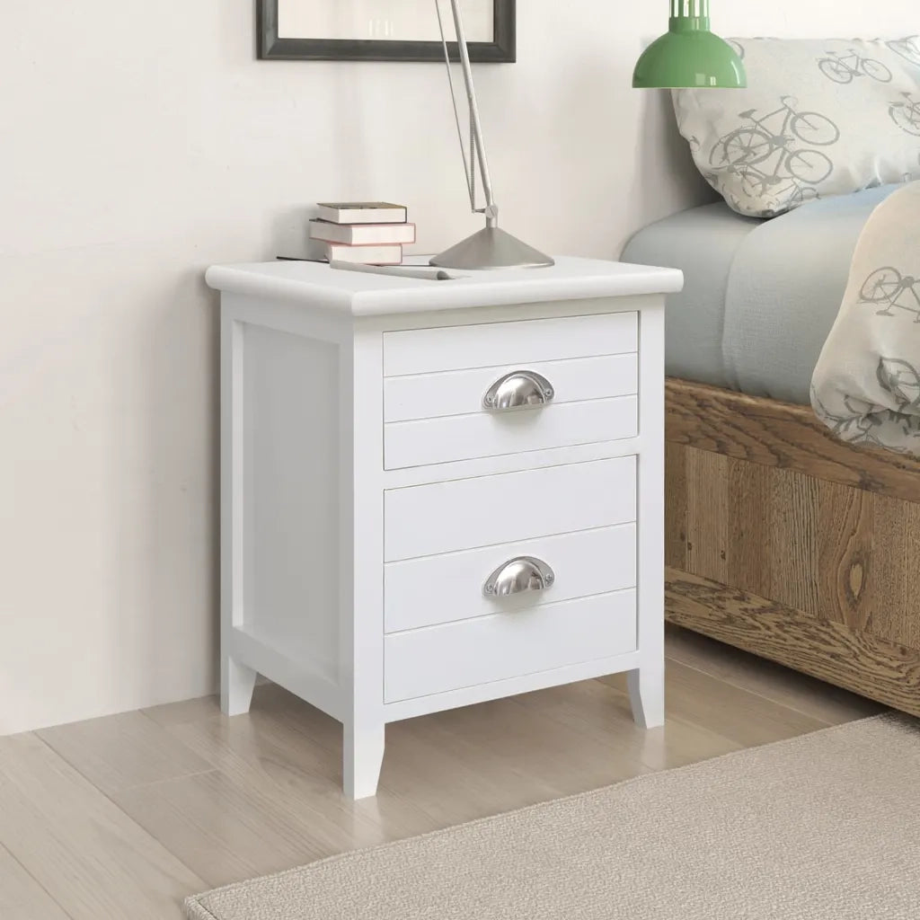Set di 2 Set Comodini | Armadio da Notte | Mobiletto da notte con 2 Cassetti Bianchi