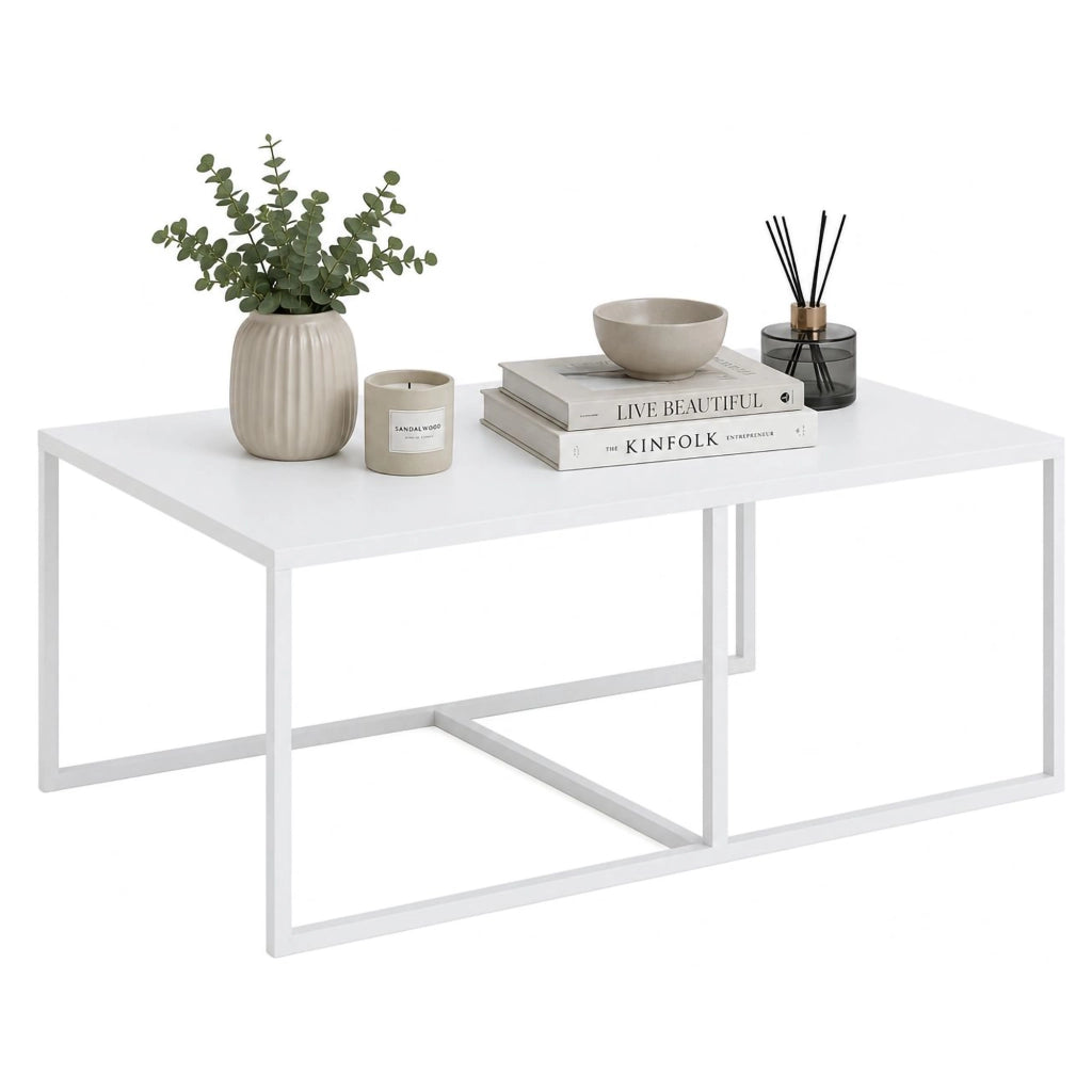Livasi, Tavolino da Salotto Forma Rettangolare, 102x67x46h cm Bianco