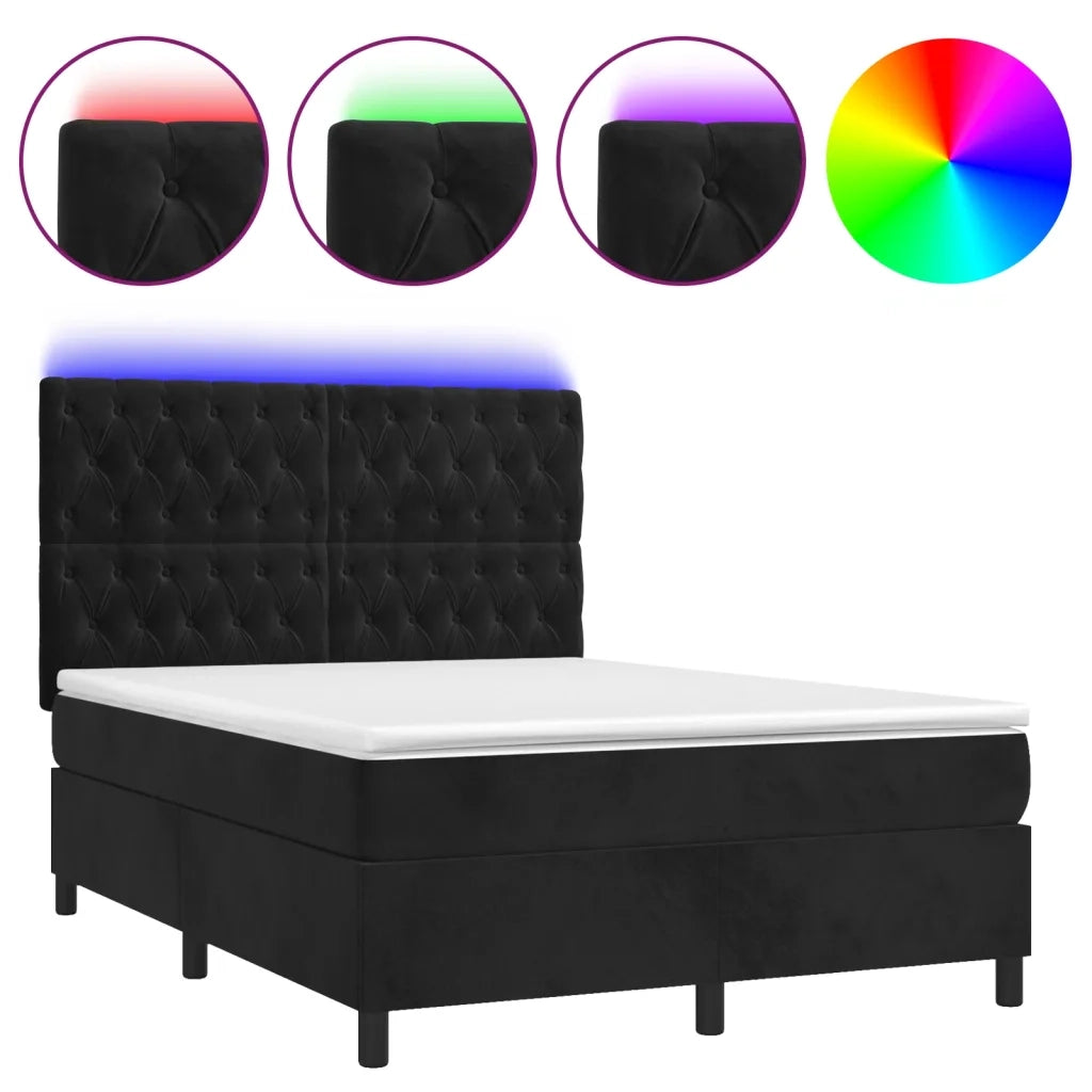 Letto a Molle con Materasso e LED Nero 140x200 cm in Velluto 3136307