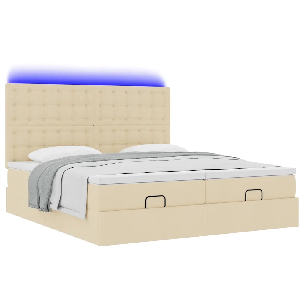 Struttura Letto Pouf con Materassi Crema 180x200 cm in Tessuto