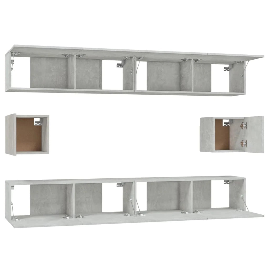 Set di mobili da 6 pezzi tra cui armadio credenza mobile TV televisore per soggiorno camera da letto salotto legno ingegnerizzato grigio 02_0025029