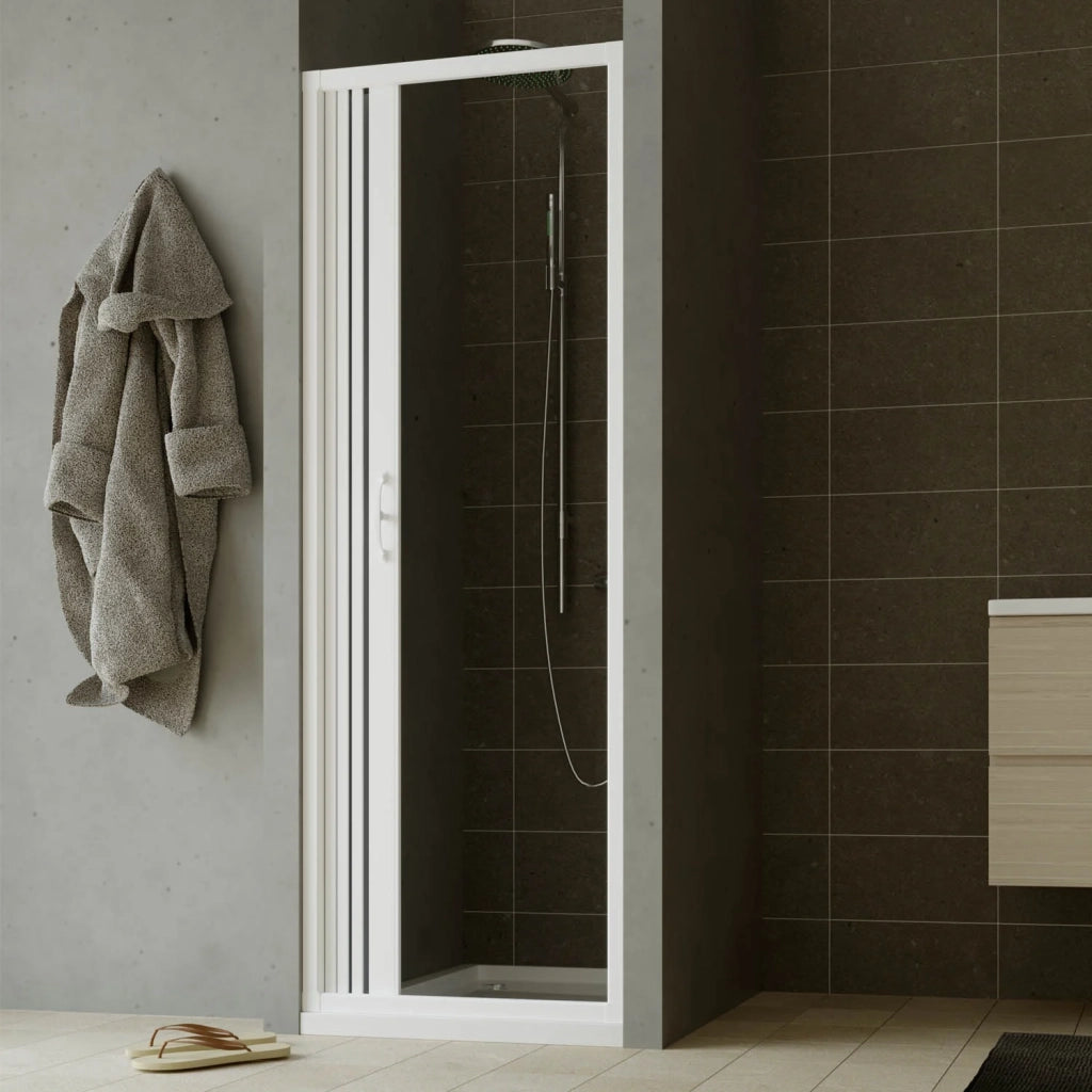 Porta doccia a soffietto in PVC 150 cm H 185 mod. Giglio con apertura laterale