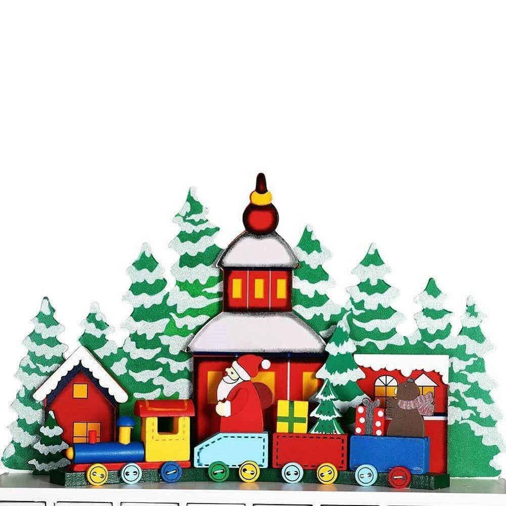 Trade Shop - Calendario Dell'avvento Trenino Natalizio Di Babbo Natale In Legno 24 Cassetti -