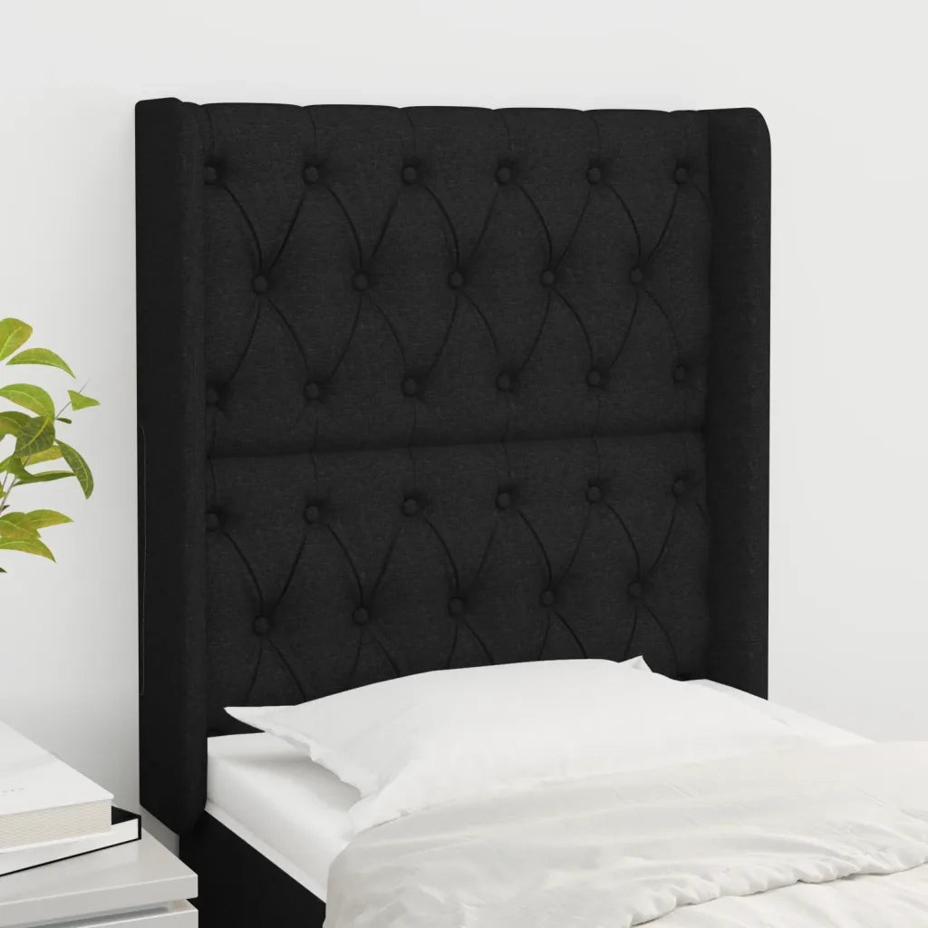Testiera | Testata ad Orecchio Nera 83x16x118/128 cm in Tessuto