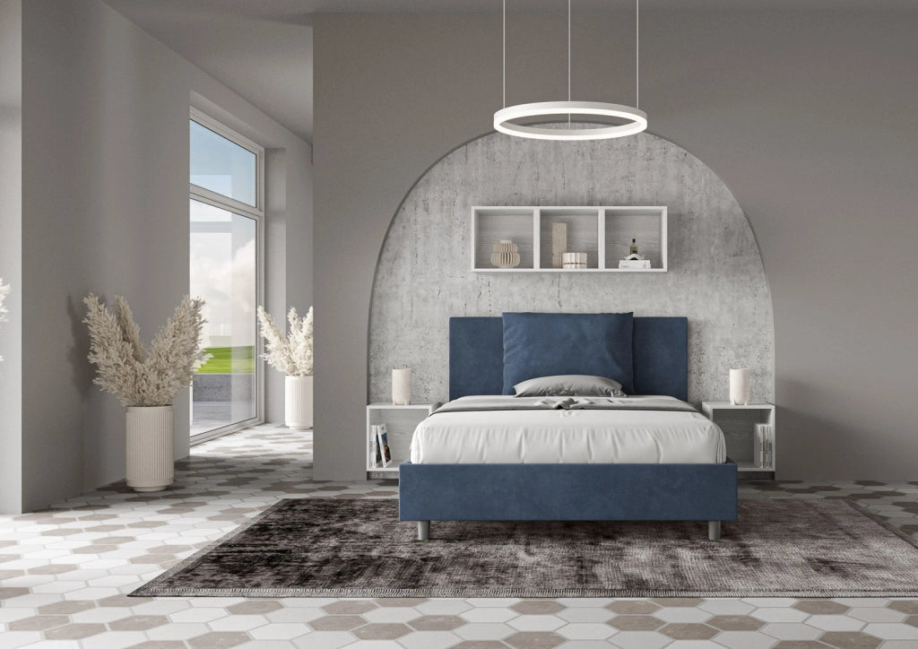 Letto Matrimoniale 160x210 cm con Rete e Contenitore Antea Blu