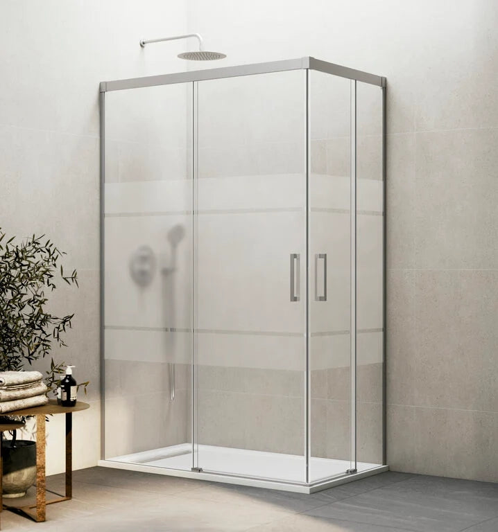 Box doccia angolare BASIC apertura al vertice 80x75 cm (75-80/70-75) nichel vetro satinato