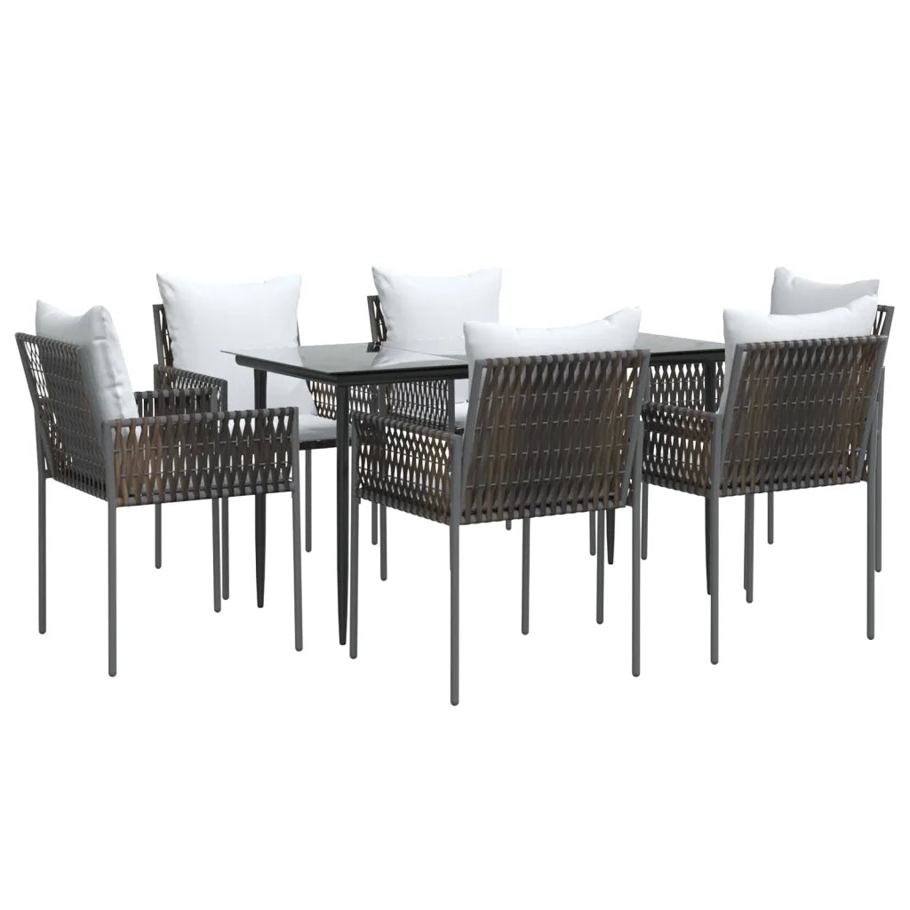 Set Pranzo da Giardino 7 pz con Cuscini in Polyrattan e Acciaiocod mxl 124557