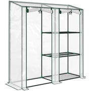 SERRA VERTICALE A 2 SEZIONI CON 3 RIPIANI, IN PLASTICA E ACCIAIO, 143X45X151 CM, VERDE SCURO E TRASPARENTE